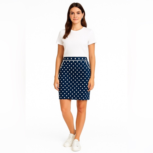Vintage Eloquii Navy and White Polka Dot Pencil Skirt 50s/60s Retro - Picture 6 of 12